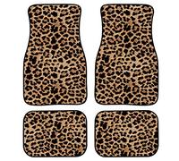 Biyejit Lot de 4 tapis de voiture motif léopard, tapis avant et arrière antidérapants, protection contre la poussière, coussin de pied pour véhicule, protection et décoration automobile