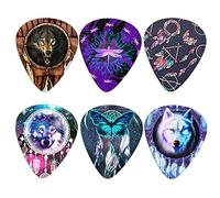 Biyejit Lot de 6 médiators pour guitare, attrape-rêves loup, papillon, libellule, pour guitare basse, électrique, acoustique