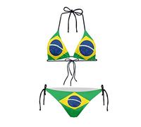 Biyejit Maillot de bain deux pièces pour femmes - Bikini sexy dos nu avec cordon - Triangle, Drapeau du Brésil., XXL