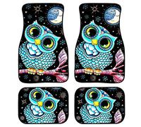 Biyejit Moon Galaxy Owl Lot de 4 tapis de sol décoratifs pour sièges avant et arrière avec envers en caoutchouc robuste - Ajustement universel - Accessoires d'intérieur de SUV