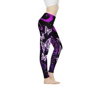 Biyejit Pantalon de yoga taille haute pour femme - Leggings d'entraînement pour femme, Papillon violet, XL