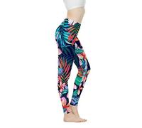 Biyejit Pantalon de yoga taille haute pour femme Leggings d'entraînement pour femme, Feuilles florales., M