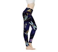 Biyejit Pantalon de yoga taille haute pour femme Leggings d'entraînement pour femme, Libellule galaxie, M