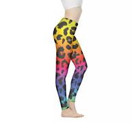 Biyejit Pantalon de yoga taille haute pour femme - Legging d'entraînement pour femme, Motif léopard arc-en-ciel., L