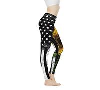 Biyejit Pantalon de yoga taille haute pour femme Leggings d'entraînement pour femme, Drapeau américain Tournesol, S