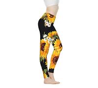 Biyejit Pantalon de yoga taille haute pour femme - Leggings d'entraînement pour femme, Motif tournesols, XL