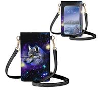 Biyejit Petit sac à bandoulière pour téléphone portable avec écran tactile pour femme, sac à bandoulière, porte-cartes, porte-monnaie - Multicolore - Galaxy Wolf.,