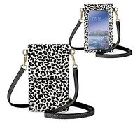 Biyejit Petit sac à bandoulière pour téléphone portable, porte-cartes, portefeuille, sac à main pour écran tactile, Imprimé léopard noir et blanc, Small