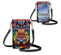 Biyejit Petit sac à bandoulière pour téléphone portable, porte-cartes, portefeuille, sac à main pour écran tactile, Imprimé hibou coloré, Taille unique
