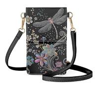 Biyejit Petit sac à bandoulière pour téléphone portable, porte-cartes, portefeuille, sac à main pour écran tactile, Libellule bohème