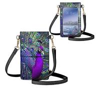 Biyejit Petit sac à bandoulière pour téléphone portable, porte-cartes, portefeuille, sac à main pour écran tactile, Imprimé paon, Taille unique