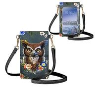 Biyejit Petit sac à bandoulière pour téléphone portable, porte-cartes, portefeuille, sac à main pour écran tactile, Hibou floral, Taille unique