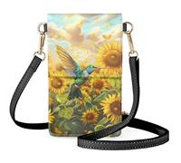 Biyejit Petit sac à bandoulière pour téléphone portable, porte-cartes, portefeuille, sac à main pour écran tactile, Tournesols Colibri