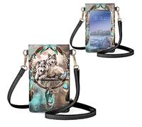 Biyejit Petit sac à bandoulière pour téléphone portable pour femme - Sacs à épaule pour téléphone portable avec porte-cartes et portefeuille - Sac à écran tactile, Attrape-rêves Loup, Taille unique