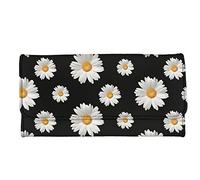 Biyejit Portefeuille long en cuir avec porte-cartes de crédit et pochette pour téléphone - Grande capacité - Fermeture à pression, Imprimé marguerites (Multicolore) - Biyejit