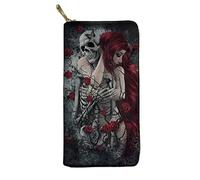 Biyejit Portefeuille long en cuir pour femme avec fermeture éclair sur le pourtour, Rose Sugar Skull Femme, Taille unique, Décontracté
