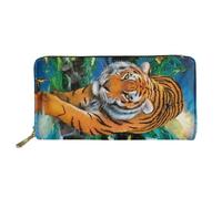 Biyejit Portefeuille Long en Cuir pour Femme avec Porte-Cartes Motif Floral, Tigre, Taille Unique, Décontracté