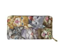 Biyejit Portefeuille long en cuir pour femme Motif floral Porte-cartes Pochette Capacité d'embrayage, chats, Taille unique, Décontracté