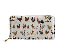 Biyejit Portefeuille long en cuir pour femme Motif floral Porte-cartes Pochette Capacité d'embrayage, Coq de coq, Taille unique, Décontracté