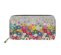 Biyejit Portefeuille long en cuir pour femme Motif floral Porte-cartes Pochette Capacité d'embrayage, Fleur hippie, Taille unique, Décontracté