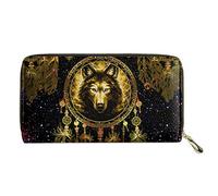 Biyejit - Portefeuille long en cuir pour femmes avec imprimé floral, porte-cartes, porte-téléphone, pochette avec poche de capacité, Attrape-rêves Loup, Taille unique, Décontracté