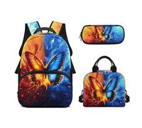 Biyejit Sac à dos d'école 3 en 1 avec sac à déjeuner, sac à crayons, sac à livres, léger 43,2 cm, Fire Butterly, Talla única, Ensemble de sac à dos d'écolier
