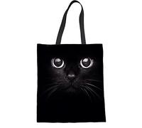 Biyejit Sac fourre-tout en toile pour femme et fille, Imprimé chat noir., Taille unique