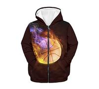 Biyejit - Sweat à capuche avec fermeture éclair unisexe pour garçons et filles - avec poches pour enfants de 6 à 16 ans, Ballon de basket Fire, 11-13 ans