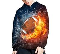 Biyejit Sweat à capuche en polaire avec poche pour garçons et filles de 6 à 16 ans, 1-water Fire Rugby, 14-16 ans