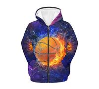 Biyejit Sweat à capuche en polaire pour garçons et filles avec poche pour enfants de 6 à 16 ans, Galaxy Water Fire Basketball, 11-13 ans