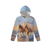 Biyejit Sweat à capuche en polaire pour garçons et filles - Pullover douillet avec capuche et poches pour enfants de 6 à 16 ans, cheval, 6-7 ans