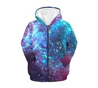 Biyejit Sweat à capuche fantaisie imprimé graphique 3D pour garçons et filles avec fermeture éclair Âge 6-16 ans, Galaxy Space, 11-13 ans