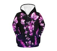 Biyejit Sweat à capuche zippé unisexe avec poche pour enfants de 6 à 16 ans, Pink Galaxy Butterfly, 14-16 ans