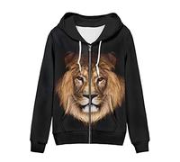 Biyejit - Sweat-shirt à capuche pour femme avec fermeture éclair complète, manches longues, avec poche, pour le sport, les voyages, les activités de plein air, XS-5XL, Animal Lion, XXL