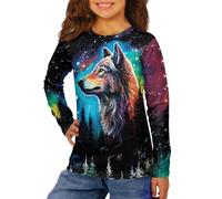 Biyejit Sweat-shirt à manches longues et col rond pour enfants de 3 à 16 ans, loup, 13-14 ans