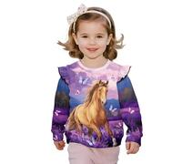 Biyejit Sweat-shirt à manches longues pour filles - Col rond - Respirant - Vêtements d'hiver pour filles de 1 à 8 ans, cheval, 2-3 ans