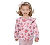 Biyejit Sweat-shirt à manches longues pour filles - Col rond - Volants - Pour enfants de 1 à 8 ans, fraise, 3-4 ans