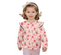 Biyejit Sweat-shirt à manches longues pour filles - Pull col rond décontracté pour filles de 1 à 8 ans, fraise, 7-8 ans