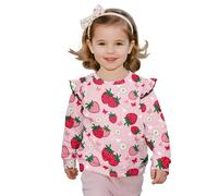 Biyejit Sweat-shirt à manches longues pour filles - T-shirt à col rond - Décontracté - Chemisier d'hiver pour filles de 1 à 8 ans, fraise, 7-8 ans