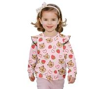 Biyejit Sweat-shirt à manches longues pour filles - T-shirt à col rond - Décontracté - Chemisier d'hiver pour filles de 1 à 8 ans, Capybara Fraise, 2-3 ans