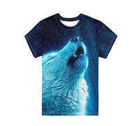 Biyejit T-shirt à manches courtes pour garçons et filles - Pour le printemps et l'été - Taille 3-16 ans, Wolf Galaxy., 15-16 ans
