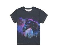 Biyejit T-shirts à manches courtes pour enfants, vêtements tendance pour garçons, filles, étudiants, jeunes, taille 3-16 ans, Galaxy Forest Horse, 5-6 ans