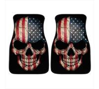 Biyejit Tapis de sol avant de voiture à imprimé crâne et drapeau américain avec dos en caoutchouc antidérapant, protection talon, protection toutes saisons, lot de 2
