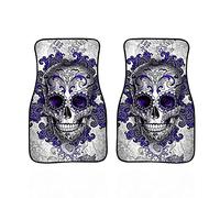 Biyejit - Tapis de sol pour voiture en forme de crâne violet, en moquette, pour berline, SUV, camion, universel - Tapis de siège avant 2 pièces, protection toutes saisons, résistant