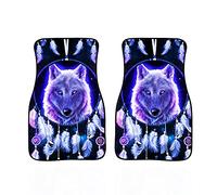 Biyejit Tapis de sol pour voiture Galaxy Dream Catcher Loup en caoutchouc toutes saisons pour femmes et hommes - Protection robuste - 2 pièces - Universel pour SUV, camion et fourgonnette