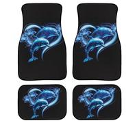Biyejit Tapis de voiture avec cœurs de dauphin pour avant et arrière, coussins antidérapants, accessoires pour automobile, ensemble de 4 pièces, tapis de sol résistants à la poussière lourde