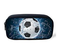 Biyejit Trousse à crayons portable avec imprimé football à l'eau - Sac de rangement pour articles de papeterie - Sac à main pour adolescents, garçons, étudiants