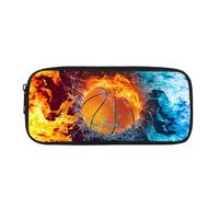 Biyejit Trousse à crayons pratique avec fermeture éclair pour garçons Motif basketball Bleu/rouge