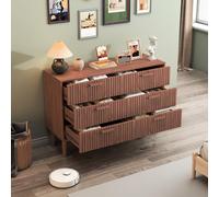 BIYFSDS Commode 6 Tiroirs en Bois, Meuble de Rangement Vintage avec Poignée et Pieds en Bois Massif, Commode Chambre avec Dispositif Anti-Basculement, Commodes HauteBois (Noyer, 100x34x73)