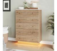 BIYFSDS Commode à 5 Tiroirs en Bois avec LED, Commode Chambre avec Dispositif Anti-Basculement, Meuble de Rangement Vintage avec Poignée et Pieds en BoisMassif Commodes Haute (Bois-3, 73x40x111)